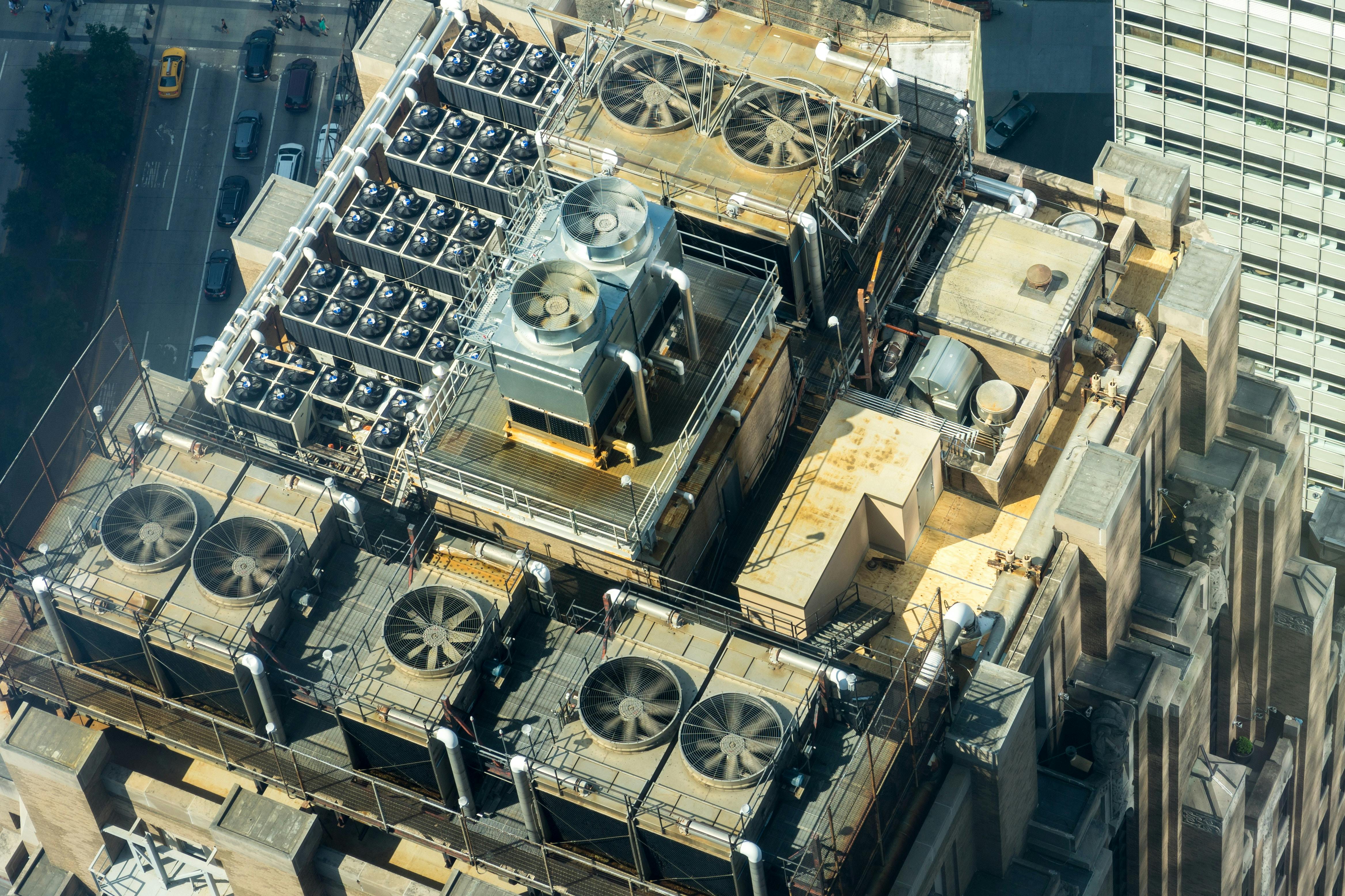 Aerial view of commercial HVAC systems